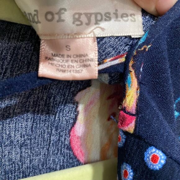 Band Of Gypsies Navy Floral Open Front Kimono Sz S - Picture 4 of 9